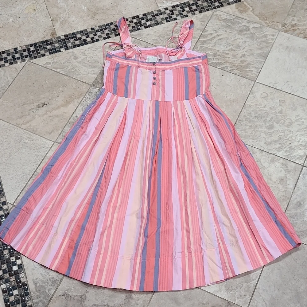 Free People 100% Cotton Striped Pink and Blue Women Dress